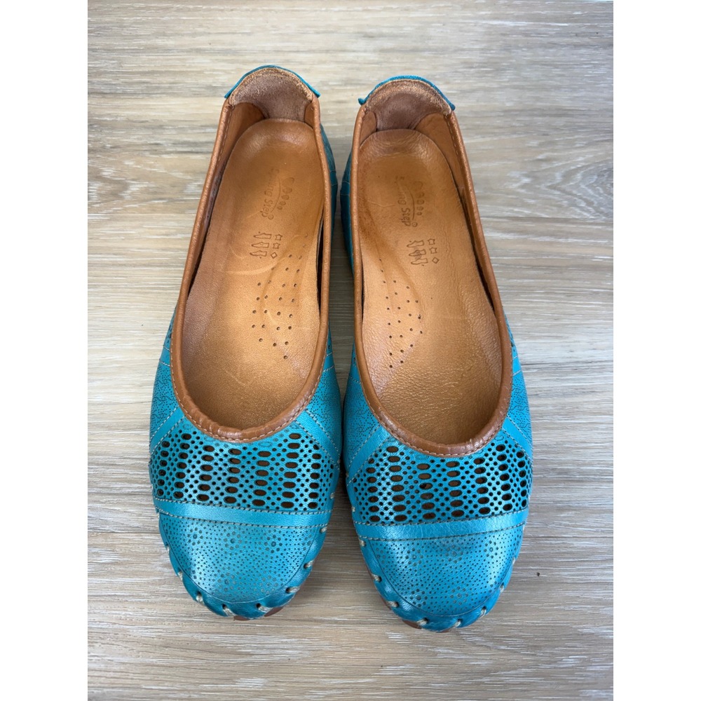 Spring Step Kenyetta Flats Turquoise Laser Cut Leather Boho Chic EU 38 US 7.5-8 - Picture 2 of 11